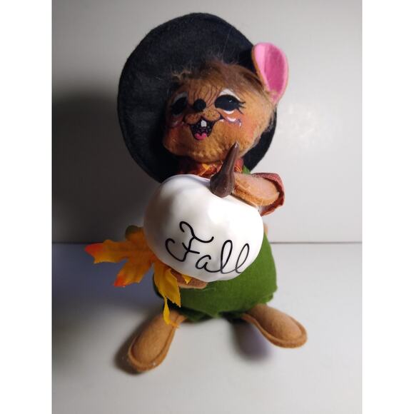 Annalee Dressed Mouse Figurine Fall Pumpkin Seasonal Fabric Collectible 6.5in - Picture 1 of 4